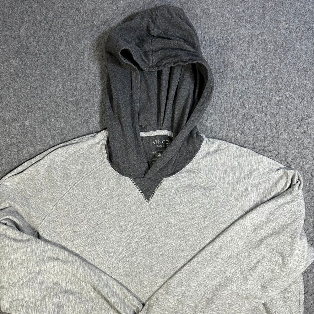 Vince Mens XL Double Layer Pima Cotton Long Sleeve Hoodie Two Tone Grey Pullover